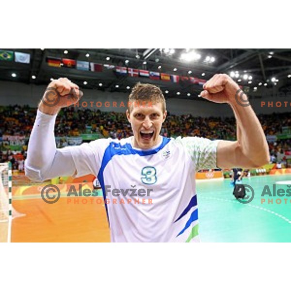 of Slovenia in action during Olympic handball tournament match between Slovenia and Sweden in Barra Olympic Park at Rio de Janeiro 2016 Olympic games , Brasil on August 12 , 2016