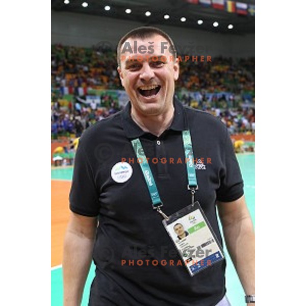 Uros Serbec of Slovenia in action during Olympic handball tournament match between Slovenia and Sweden in Barra Olympic Park at Rio de Janeiro 2016 Olympic games , Brasil on August 12 , 2016