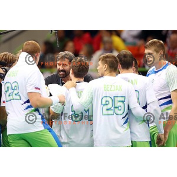 of Slovenia in action during Olympic handball tournament match between Slovenia and Sweden in Barra Olympic Park at Rio de Janeiro 2016 Olympic games , Brasil on August 12 , 2016