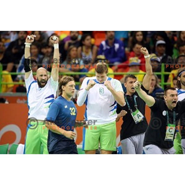 of Slovenia in action during Olympic handball tournament match between Slovenia and Sweden in Barra Olympic Park at Rio de Janeiro 2016 Olympic games , Brasil on August 12 , 2016