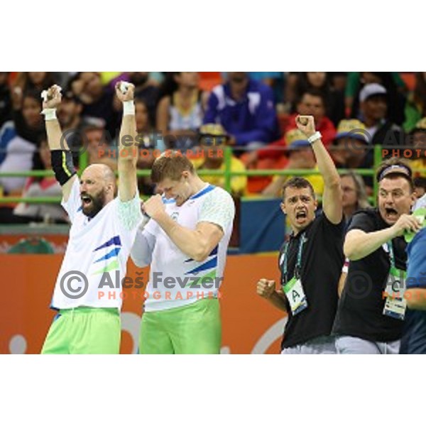 of Slovenia in action during Olympic handball tournament match between Slovenia and Sweden in Barra Olympic Park at Rio de Janeiro 2016 Olympic games , Brasil on August 12 , 2016