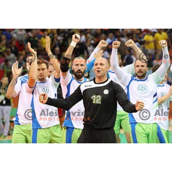 Gorazd Skof of Slovenia in action during Olympic handball tournament match between Slovenia and Sweden in Barra Olympic Park at Rio de Janeiro 2016 Olympic games , Brazil on August 11 , 2016