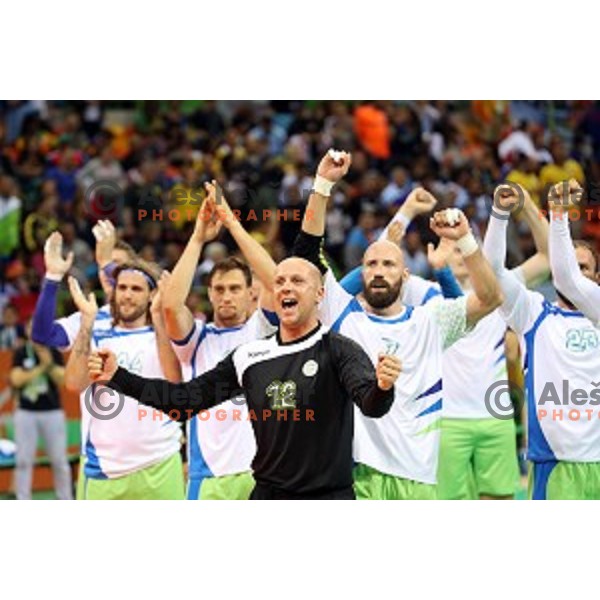 Gorazd Skof of Slovenia in action during Olympic handball tournament match between Slovenia and Sweden in Barra Olympic Park at Rio de Janeiro 2016 Olympic games , Brazil on August 11 , 2016