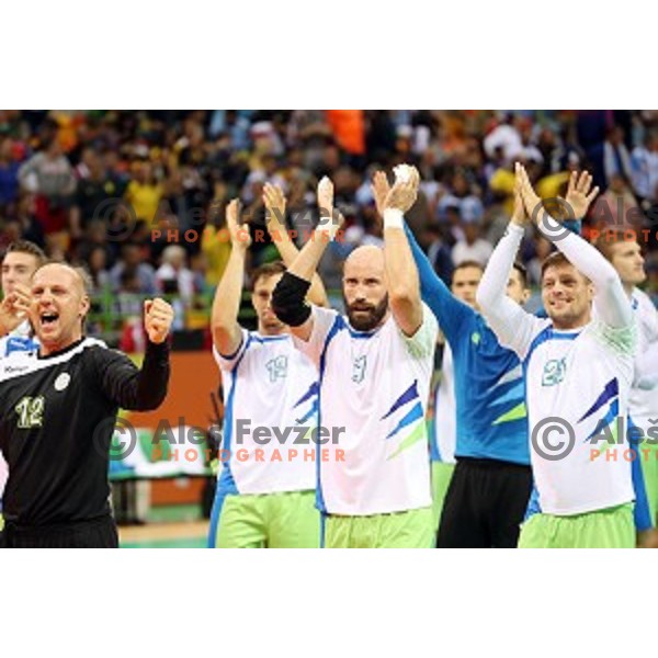 of Slovenia in action during Olympic handball tournament match between Slovenia and Sweden in Barra Olympic Park at Rio de Janeiro 2016 Olympic games , Brasil on August 12 , 2016