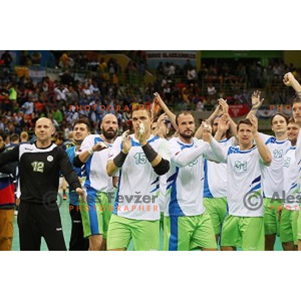 of Slovenia in action during Olympic handball tournament match between Slovenia and Sweden in Barra Olympic Park at Rio de Janeiro 2016 Olympic games , Brasil on August 12 , 2016