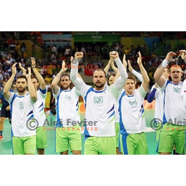 Uros Zorman of Slovenia in action during Olympic handball tournament match between Slovenia and Sweden in Barra Olympic Park at Rio de Janeiro 2016 Olympic games , Brazil on August 11 , 2016