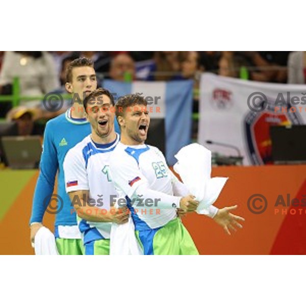 Marko Bezjak of Slovenia in action during Olympic handball tournament match between Slovenia and Sweden in Barra Olympic Park at Rio de Janeiro 2016 Olympic games , Brazil on August 11 , 2016