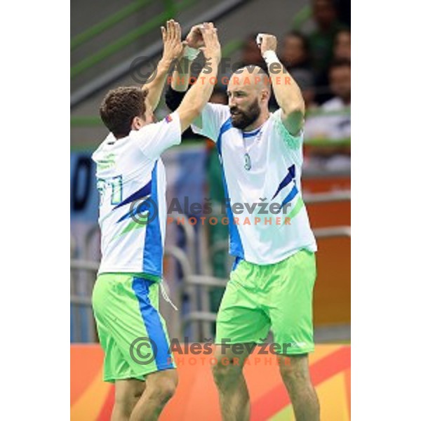 of Slovenia in action during Olympic handball tournament match between Slovenia and Sweden in Barra Olympic Park at Rio de Janeiro 2016 Olympic games , Brasil on August 12 , 2016