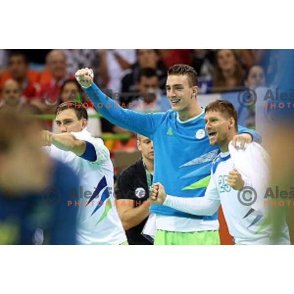 Marko Bezjak of Slovenia in action during Olympic handball tournament match between Slovenia and Sweden in Barra Olympic Park at Rio de Janeiro 2016 Olympic games , Brazil on August 11 , 2016