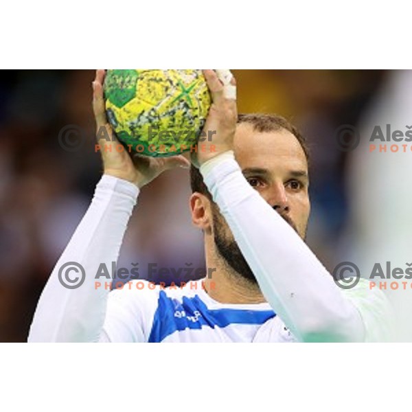 Uros Zorman of Slovenia in action during Olympic handball tournament match between Slovenia and Sweden in Barra Olympic Park at Rio de Janeiro 2016 Olympic games , Brazil on August 11 , 2016