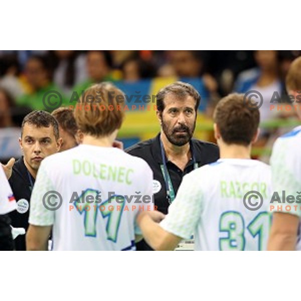 of Slovenia in action during Olympic handball tournament match between Slovenia and Sweden in Barra Olympic Park at Rio de Janeiro 2016 Olympic games , Brasil on August 12 , 2016