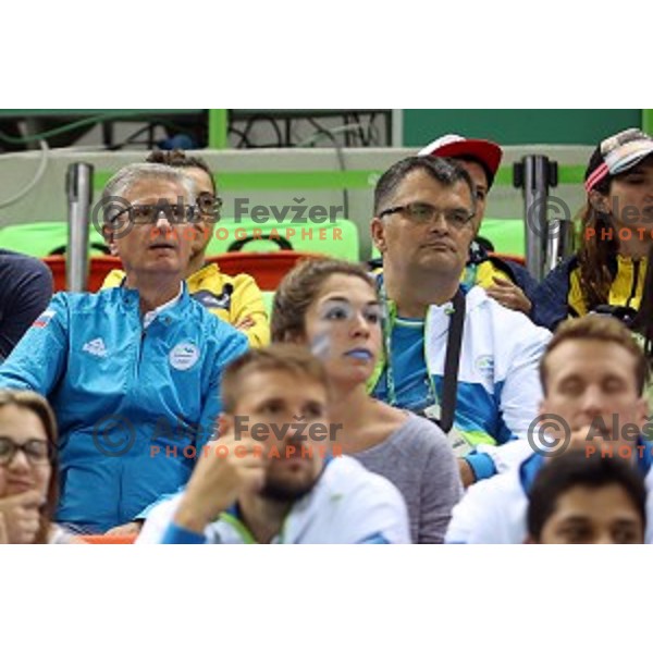 Franjo Bobinac and Goran Cvijic of Slovenia during Olympic handball tournament match between Slovenia and Sweden in Barra Olympic Park at Rio de Janeiro 2016 Olympic games , Brasil on August 12 , 2016