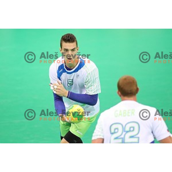 Nik Henigman of Slovenia in action during Olympic handball tournament match between Slovenia and Sweden in Barra Olympic Park at Rio de Janeiro 2016 Olympic games , Brasil on August 12 , 2016