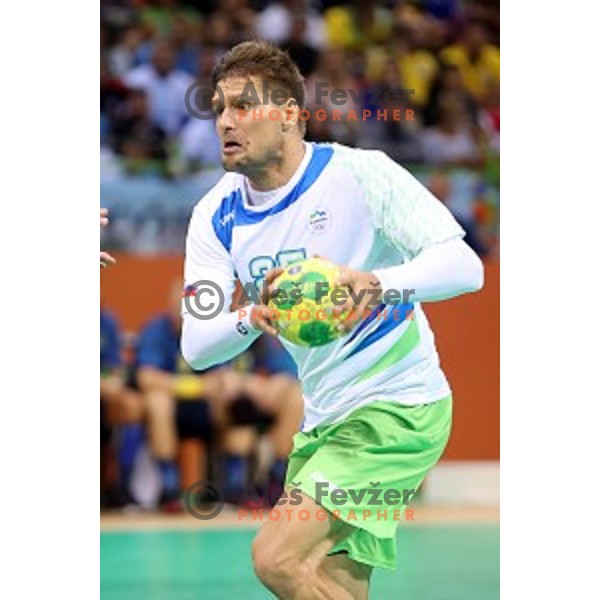 Marko Bezjak of Slovenia in action during Olympic handball tournament match between Slovenia and Sweden in Barra Olympic Park at Rio de Janeiro 2016 Olympic games , Brasil on August 12 , 2016