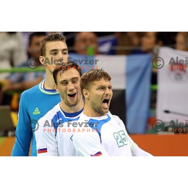 Marko Bezjak of Slovenia in action during Olympic handball tournament match between Slovenia and Sweden in Barra Olympic Park at Rio de Janeiro 2016 Olympic games , Brazil on August 11 , 2016