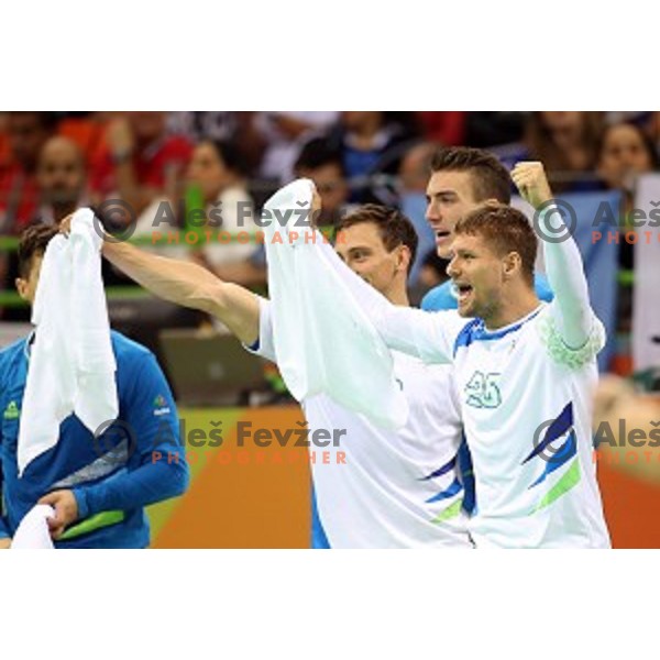 Marko Bezjak of Slovenia in action during Olympic handball tournament match between Slovenia and Sweden in Barra Olympic Park at Rio de Janeiro 2016 Olympic games , Brazil on August 11 , 2016