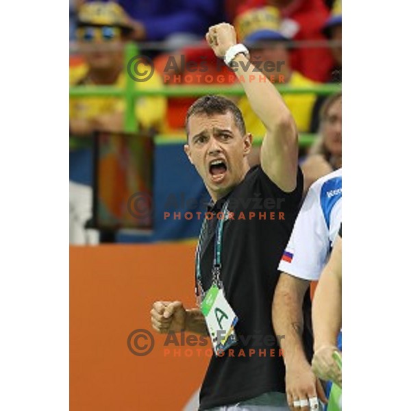 of Slovenia in action during Olympic handball tournament match between Slovenia and Sweden in Barra Olympic Park at Rio de Janeiro 2016 Olympic games , Brasil on August 12 , 2016