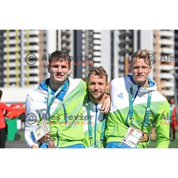 Robert Renner, Zan Rudolf and Luka Janezic in Barra Olympic Village at Rio de Janeiro 2016 Olympic games , Brazil on August 11 , 2016