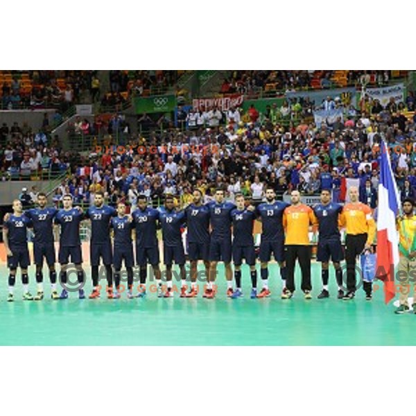 Team of France during Olympic handball tournament match between France and Argentina in Barra Olympic Park at Rio de Janeiro 2016 Olympic games , Brazil on August 11, 2016