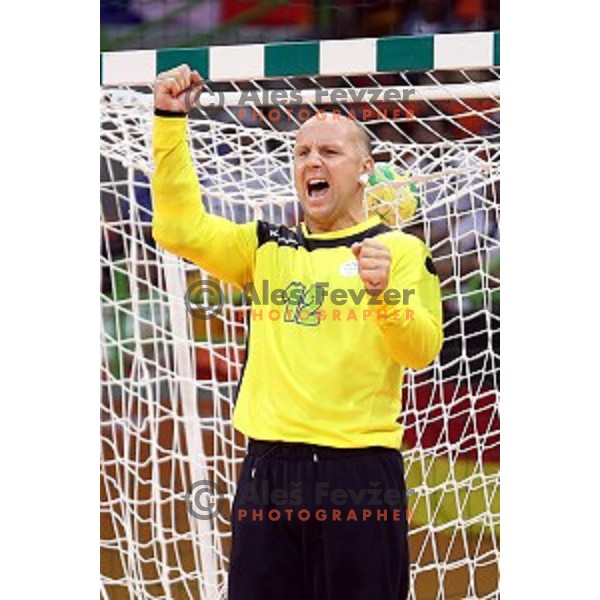 Gorazd Skof of Slovenia in action during Olympic handball tournament match between Slovenia and Germany in Barra Olympic Park at Rio de Janeiro 2016 Olympic games , Brazil on August 13 , 2016