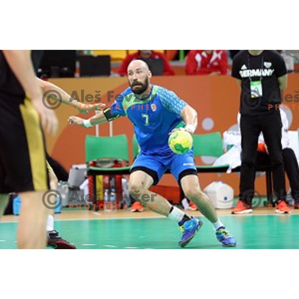 Vid Kavticnik of Slovenia in action during Olympic handball tournament match between Slovenia and Germany in Barra Olympic Park at Rio de Janeiro 2016 Olympic games , Brazil on August 13 , 2016