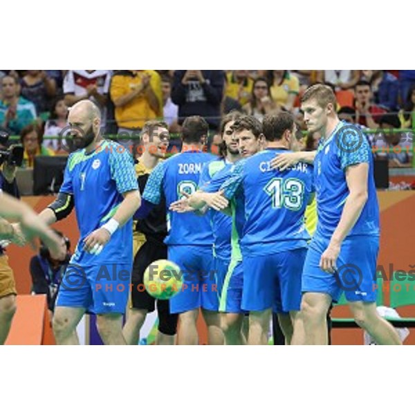 of Slovenia in action during Olympic handball tournament match between Slovenia and Germany in Barra Olympic Park at Rio de Janeiro 2016 Olympic games , Brazil on August 13 , 2016