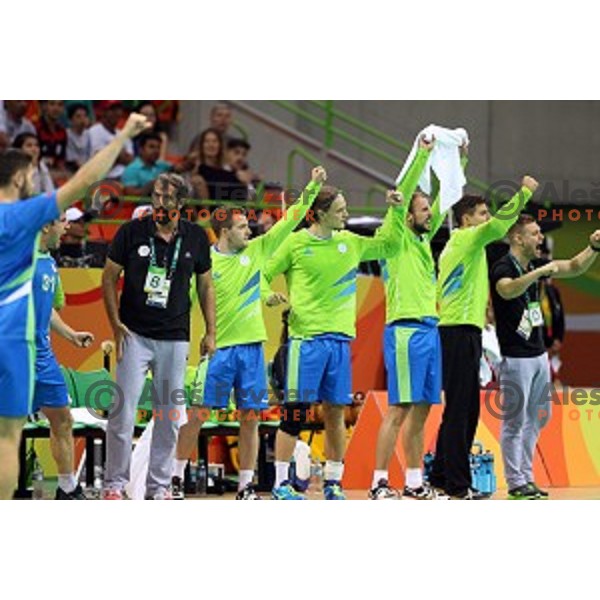 Veselin Vujovic, head coach of Slovenia in action during Olympic handball tournament match between Slovenia and Germany in Barra Olympic Park at Rio de Janeiro 2016 Olympic games , Brazil on August 13 , 2016