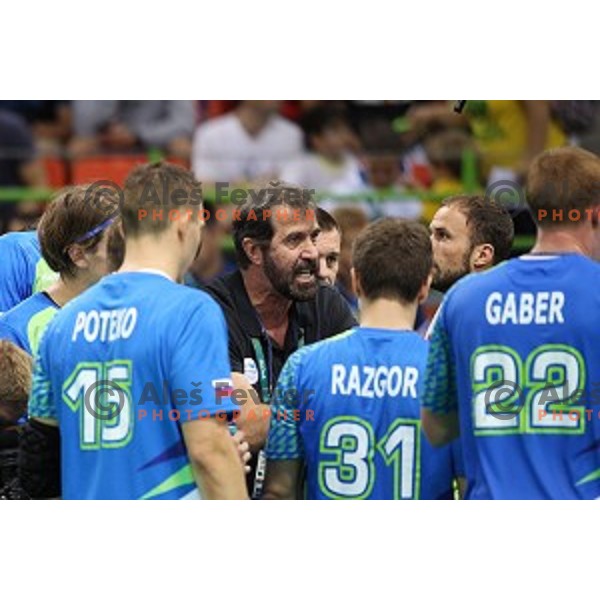 Veselin Vujovic, head coach of Slovenia in action during Olympic handball tournament match between Slovenia and Germany in Barra Olympic Park at Rio de Janeiro 2016 Olympic games , Brazil on August 13 , 2016