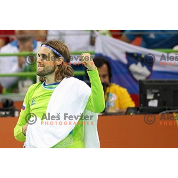 Dean Bombac of Slovenia in action during Olympic handball tournament match between Slovenia and Germany in Barra Olympic Park at Rio de Janeiro 2016 Olympic games , Brazil on August 13 , 2016