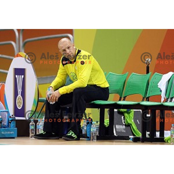 Gorazd Skof of Slovenia in action during Olympic handball tournament match between Slovenia and Germany in Barra Olympic Park at Rio de Janeiro 2016 Olympic games , Brazil on August 13 , 2016