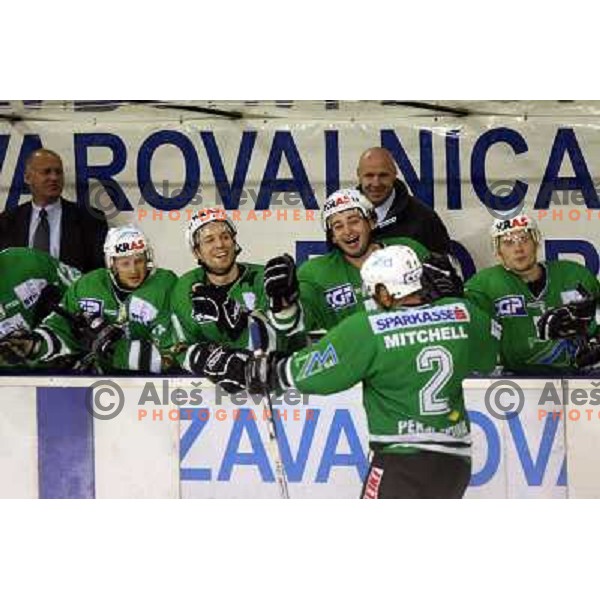 Mitchell celebrate goal at match ZM Olimpija- Vienna Capitals in 4th round of EBEL league played in Ljubljana, Slovenia on 30.9.2007. ZM Olimpija won after penalty shot-out 4:3. Photo by Ales Fevzer 