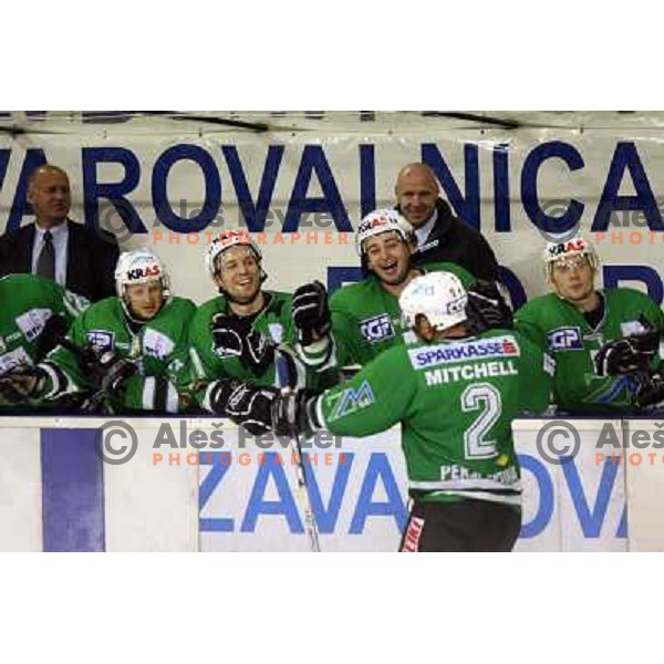 Mitchell celebrate goal at match ZM Olimpija- Vienna Capitals in 4th round of EBEL league played in Ljubljana, Slovenia on 30.9.2007. ZM Olimpija won after penalty shot-out 4:3. Photo by Ales Fevzer 