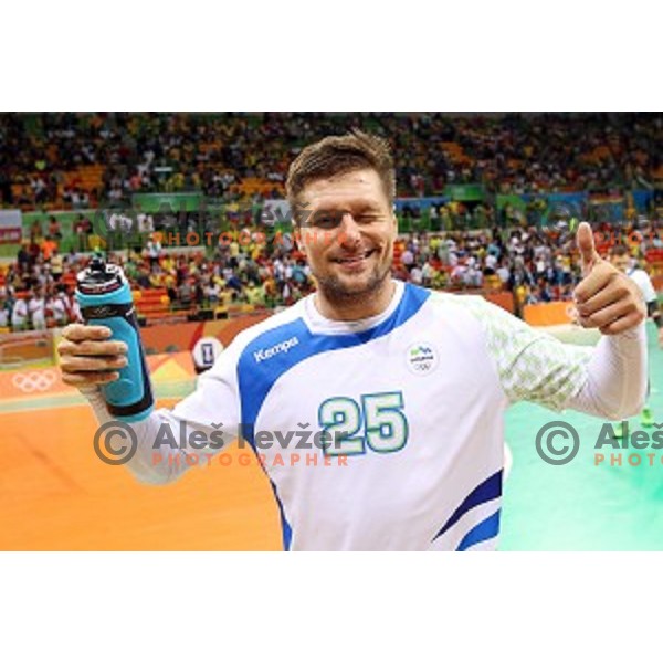 Marko Bezjak of Slovenia in action during Olympic handball tournament match between Slovenia and Poland in Barra Olympic Park at Rio de Janeiro 2016 Olympic games , Brazil on August 15 , 2016