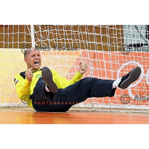 Gorazd Skof of Slovenia in action during Olympic handball tournament match between Slovenia and Poland in Barra Olympic Park at Rio de Janeiro 2016 Olympic games , Brazil on August 15 , 2016