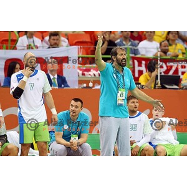 Veselin Vujovic, head coach of Slovenia in action during Olympic handball tournament match between Slovenia and Poland in Barra Olympic Park at Rio de Janeiro 2016 Olympic games , Brazil on August 15 , 2016