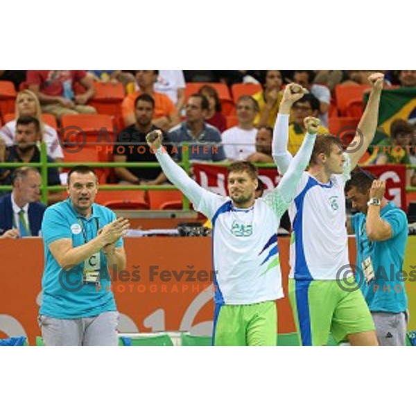 Marko Bezjak of Slovenia in action during Olympic handball tournament match between Slovenia and Poland in Barra Olympic Park at Rio de Janeiro 2016 Olympic games , Brazil on August 15 , 2016