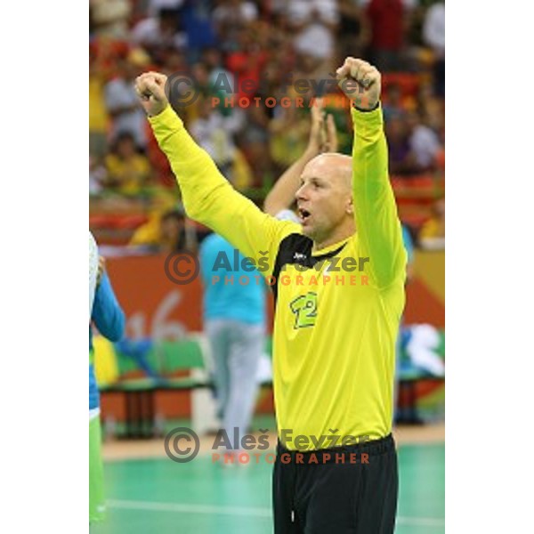 Gorazd Skof of Slovenia in action during Olympic handball tournament match between Slovenia and Poland in Barra Olympic Park at Rio de Janeiro 2016 Olympic games , Brazil on August 15 , 2016