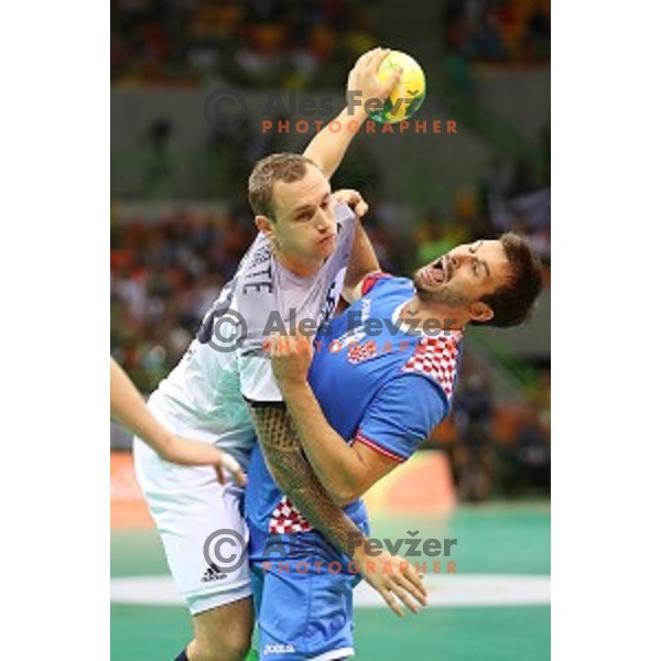 action during Olympic handball tournament match between France and Croatia in Barra Olympic Park at Rio de Janeiro 2016 Olympic games , Brazil on August 13 , 2016