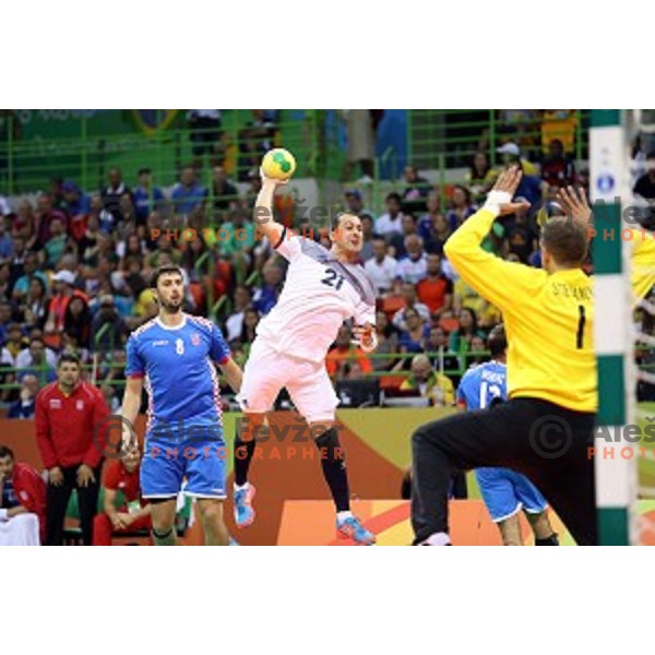 action during Olympic handball tournament match between France and Croatia in Barra Olympic Park at Rio de Janeiro 2016 Olympic games , Brazil on August 13 , 2016