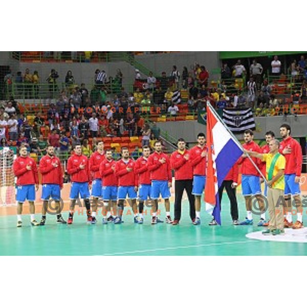 action during Olympic handball tournament match between France and Croatia in Barra Olympic Park at Rio de Janeiro 2016 Olympic games , Brazil on August 13 , 2016