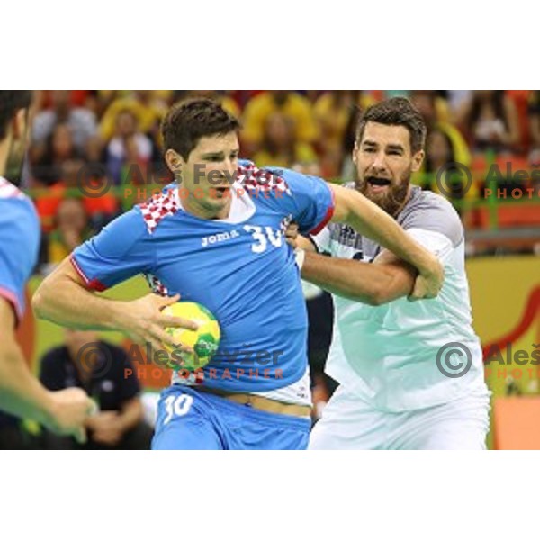 action during Olympic handball tournament match between France and Croatia in Barra Olympic Park at Rio de Janeiro 2016 Olympic games , Brazil on August 13 , 2016