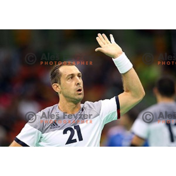 action during Olympic handball tournament match between France and Croatia in Barra Olympic Park at Rio de Janeiro 2016 Olympic games , Brazil on August 13 , 2016