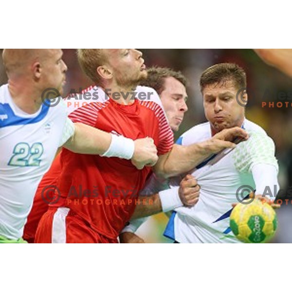 Marko Bezjak of Slovenia in action during quarter-final of Olympic handball tournament match between Slovenia and Denmark in Barra Olympic Park at Rio de Janeiro 2016 Olympic games , Brazil on August 17 , 2016