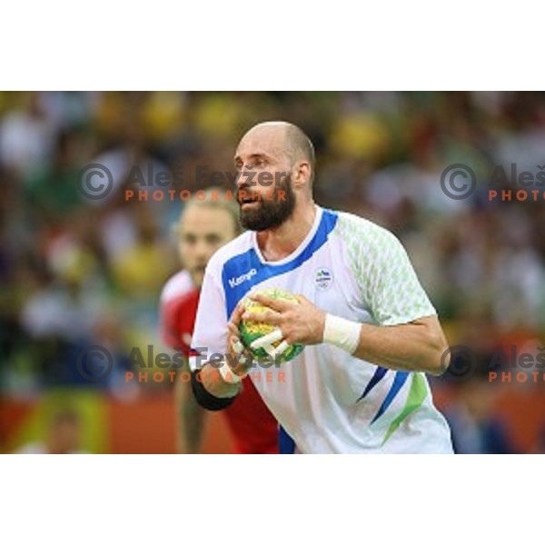 Vid Kavticnik of Slovenia in action during quarter-final of Olympic handball tournament match between Slovenia and Denmark in Barra Olympic Park at Rio de Janeiro 2016 Olympic games , Brazil on August 17 , 2016