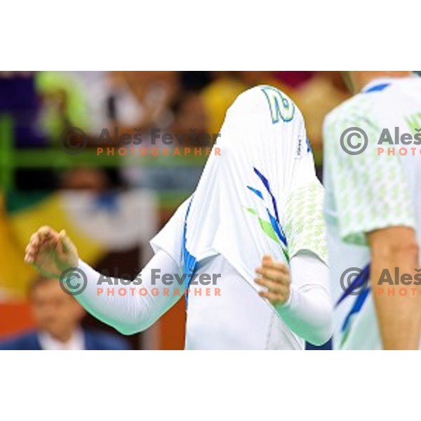 Miha Zarabec of Slovenia after quarter-final of Olympic handball tournament match between Slovenia and Denmark in Barra Olympic Park at Rio de Janeiro 2016 Olympic games , Brazil on August 17 , 2016