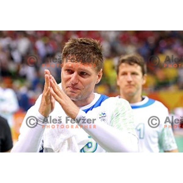 Marko Bezjak of Slovenia in action during quarter-final of Olympic handball tournament match between Slovenia and Denmark in Barra Olympic Park at Rio de Janeiro 2016 Olympic games , Brazil on August 17 , 2016