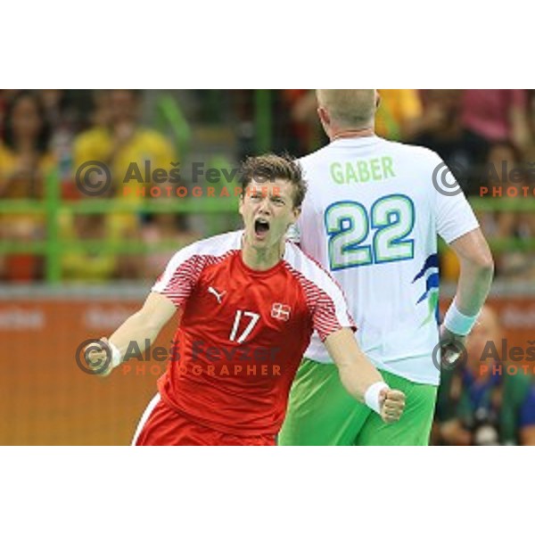 of Slovenia in action during quarter-final of Olympic handball tournament match between Slovenia and Denmark in Barra Olympic Park at Rio de Janeiro 2016 Olympic games , Brazil on August 17 , 2016