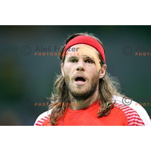 Mikael Hansen of Denmark in action during quarter-final of Olympic handball tournament match between Slovenia and Denmark in Barra Olympic Park at Rio de Janeiro 2016 Olympic games , Brazil on August 17 , 2016