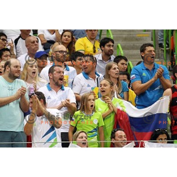 of Slovenia in action during quarter-final of Olympic handball tournament match between Slovenia and Denmark in Barra Olympic Park at Rio de Janeiro 2016 Olympic games , Brazil on August 17 , 2016