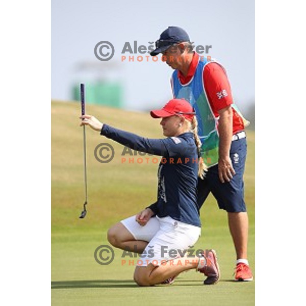 Charley Hull (GB) in action during third round of Women\'s Olympic golf tournament at Barra Golf course during Rio de Janeiro 2016 Olympic games , Brazil on August 19 , 2016
